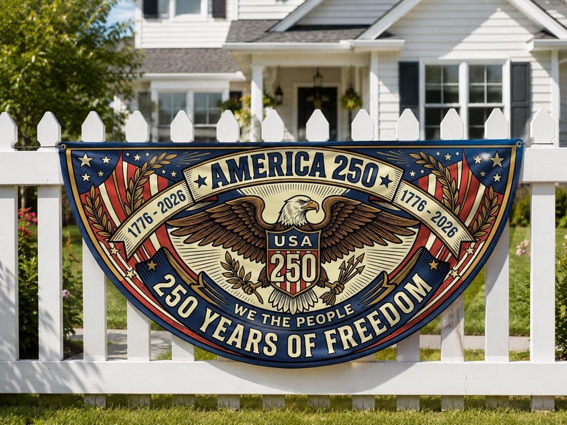 America 250 Semicircle Fence Flag | 1776 2026 We The People Patriotic