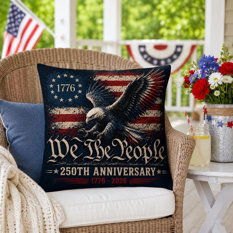 Vintage We The People Pillow, 250th America Anniversary Cushion