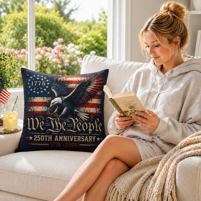 Vintage We The People Pillow, 250th America Anniversary Cushion