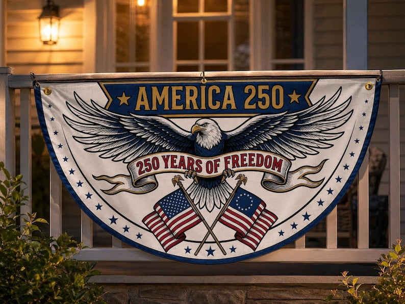 America 250 Semicircle Fence Flag | Bald Eagle Betsy Ross Flag Porch Decor
