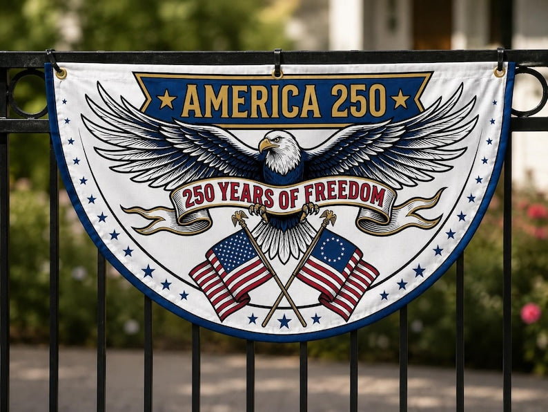 America 250 Semicircle Fence Flag | Bald Eagle Betsy Ross Flag Porch Decor