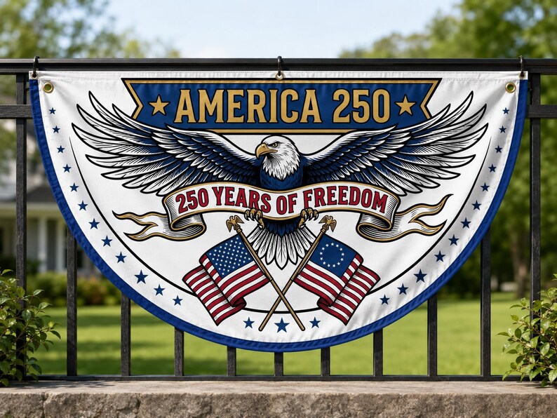 America 250 Semicircle Fence Flag | Bald Eagle Betsy Ross Flag Porch Decor