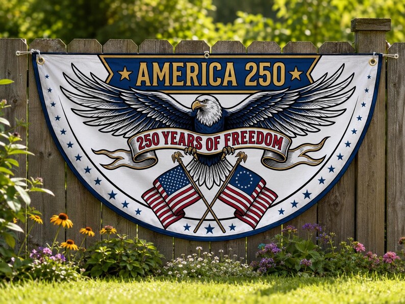 America 250 Semicircle Fence Flag | Bald Eagle Betsy Ross Flag Porch Decor