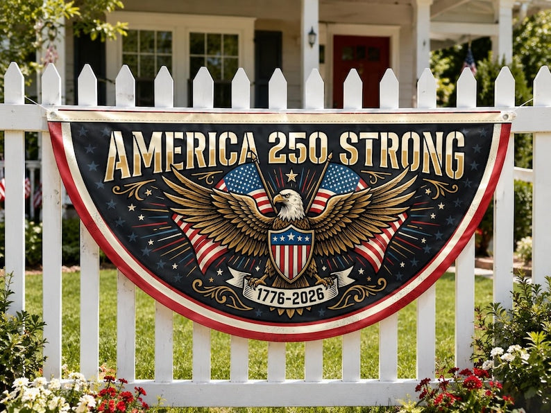 America 250 Strong Semicircle Fence Flag | 1776 2026 Patriotic Porch Decor
