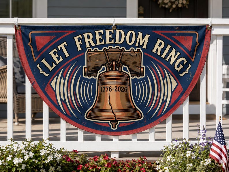 Let Freedom Ring Liberty Bell Fence Flag | 1776 2026 Patriotic Porch Decor
