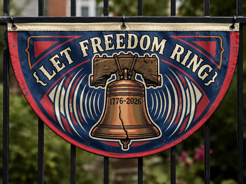 Let Freedom Ring Liberty Bell Fence Flag | 1776 2026 Patriotic Porch Decor