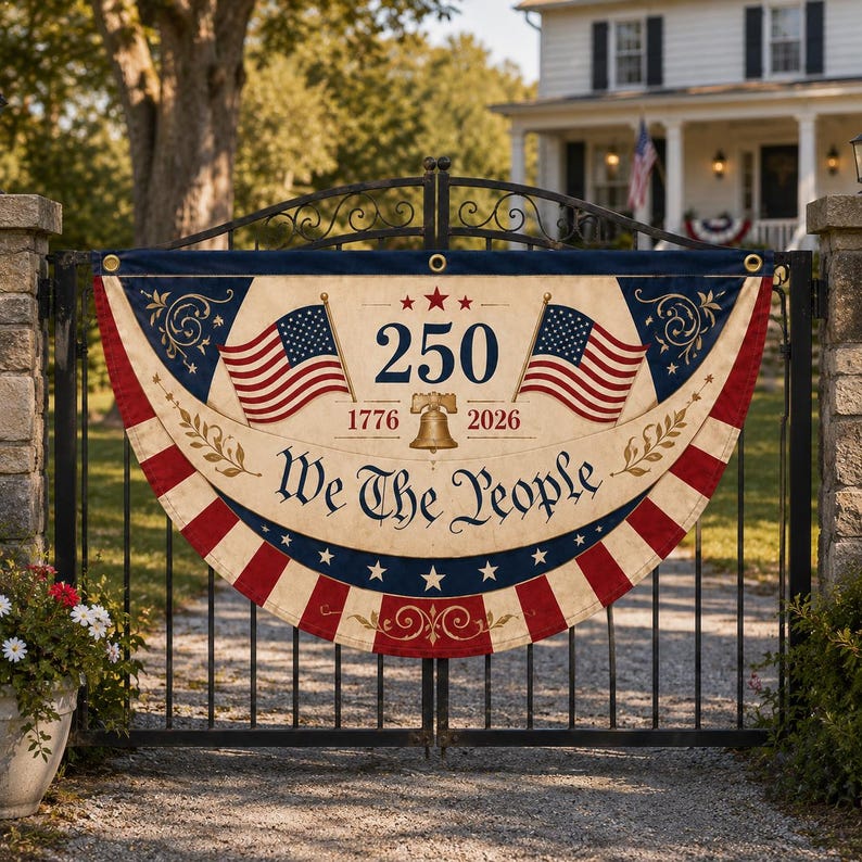 Semicircle Fence Flag: Patriotic "We The People" Design, 250th Anniversary Banner