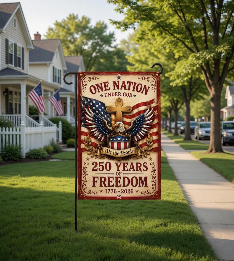 250th Anniversary Garden Flag, Patriotic Eagle Cross Yard Flag, America 1776-2026 Outdoor