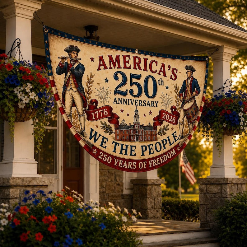250th Anniversary Banner, Patriotic Fence, We The People Banner, 1776 2026 Banner