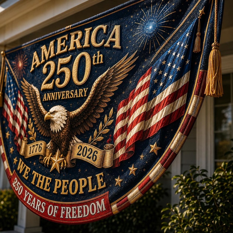 USA 250th Anniversary Patriotic Bunting Banner | America 1776–2026 Semicircle Fence Flag