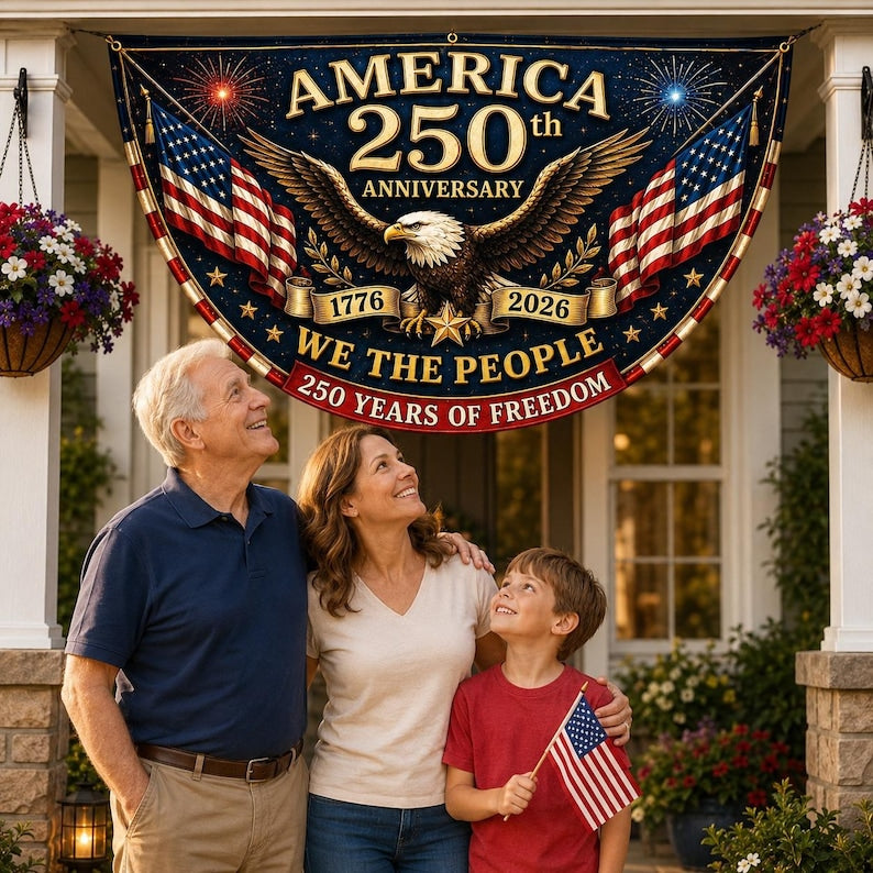 USA 250th Anniversary Patriotic Bunting Banner | America 1776–2026 Semicircle Fence Flag
