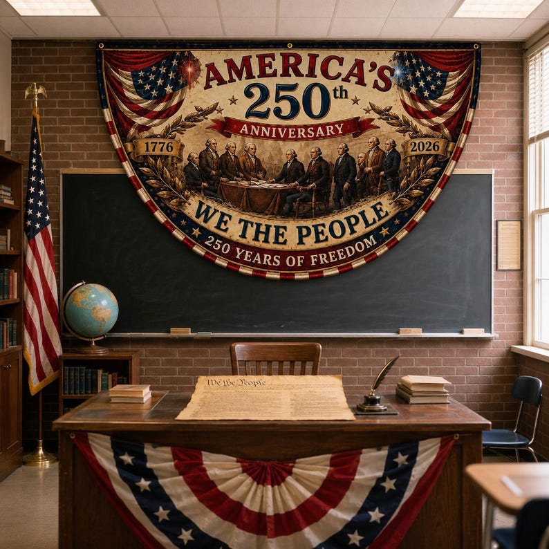USA 250th Anniversary Patriotic Bunting Banner | America 1776–2026 Semicircle Fence Flag