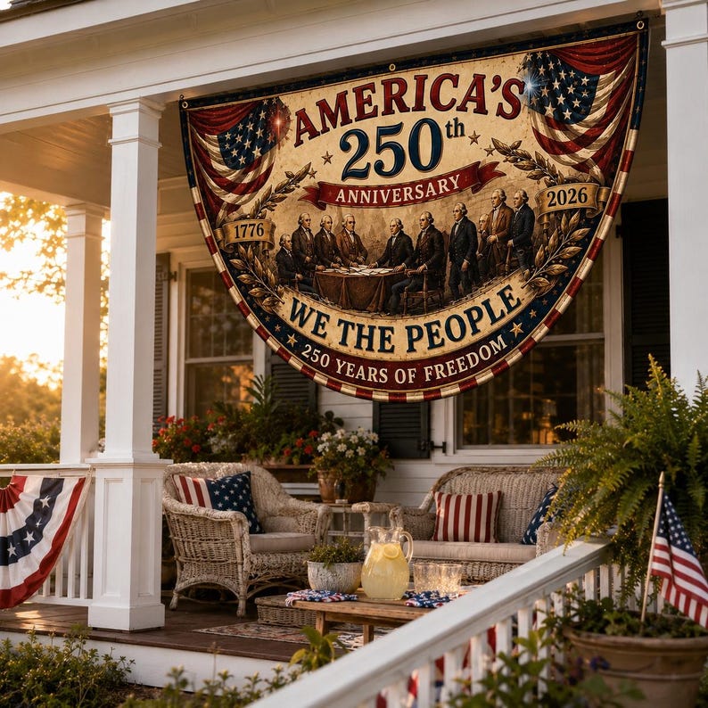 USA 250th Anniversary Patriotic Bunting Banner | America 1776–2026 Semicircle Fence Flag