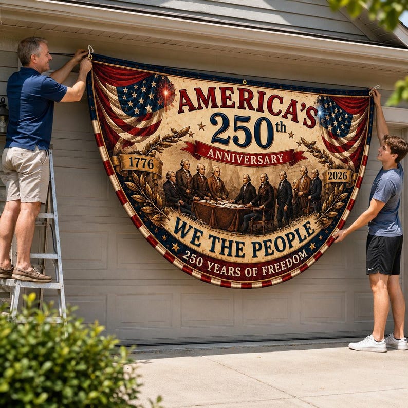 USA 250th Anniversary Patriotic Bunting Banner | America 1776–2026 Semicircle Fence Flag