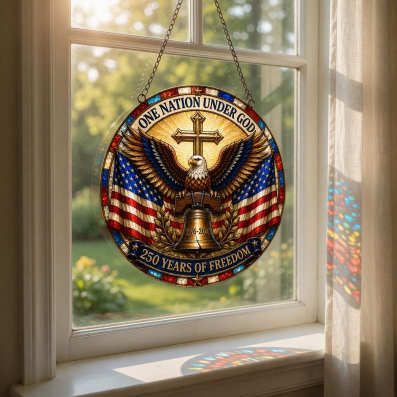Patriotic 250th Anniversary Suncatcher, One Nation Under God Ornament