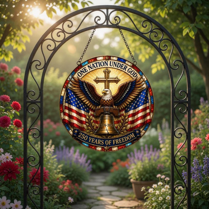 Patriotic 250th Anniversary Suncatcher, One Nation Under God Ornament