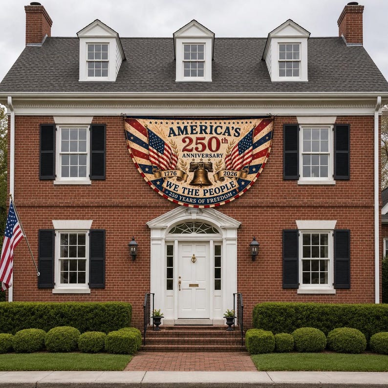 USA 250th Anniversary Patriotic Bunting Banner, 1776–2026 Semicircle Fence Flag