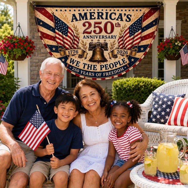 USA 250th Anniversary Patriotic Bunting Banner, 1776–2026 Semicircle Fence Flag