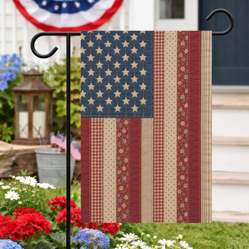 American Printing Flag Garden Flag | 4th of July House Banner, Rustic Fourth of July Decor