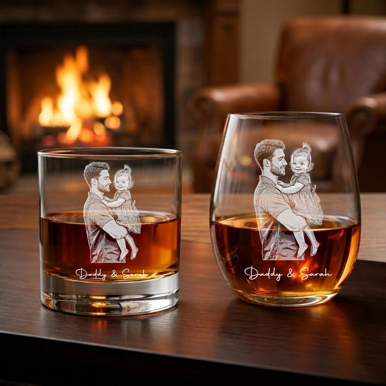 Custom Father's Day Gift for Dad, Dad Photo with Kids Portrait Beer Glass