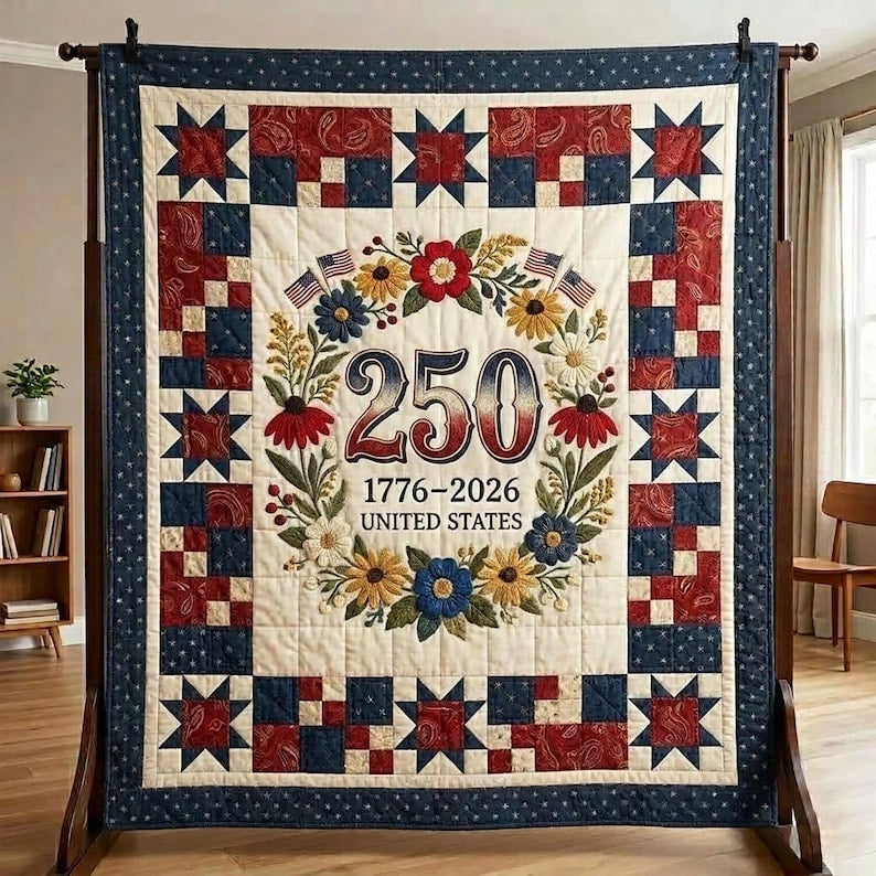 250th America Anniversary Quilted Blanket, 1776-2026 United States Throw, Patriotic Gift