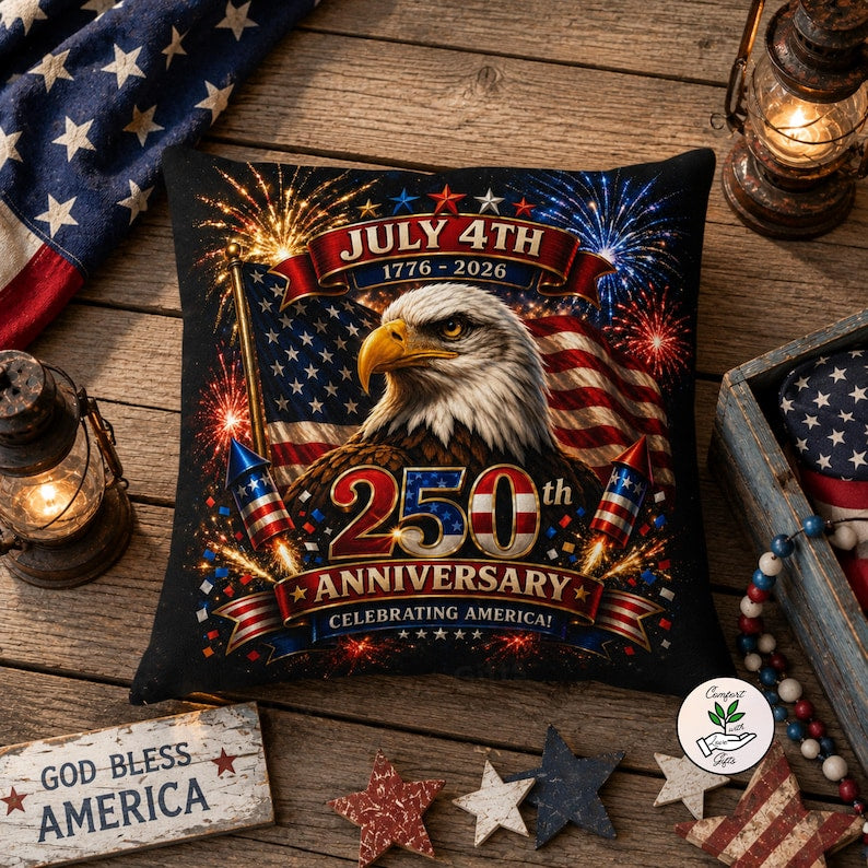 USA 250th Birthday Pillows | July 4th Firework Decor Bald Eagle Throw America 250