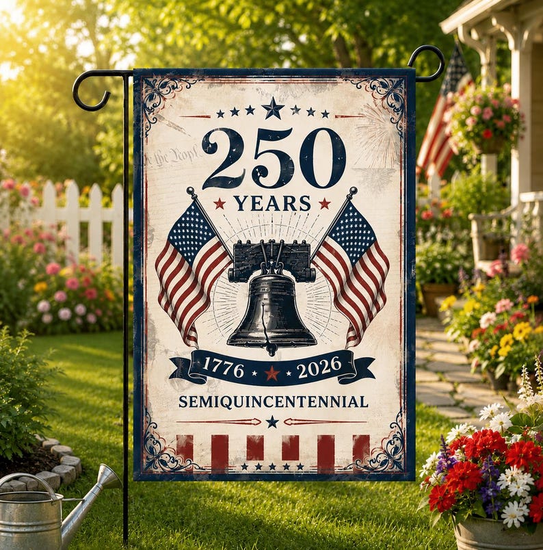 250th Anniversary America Garden Flag – Vintage 4th July Yard Flag