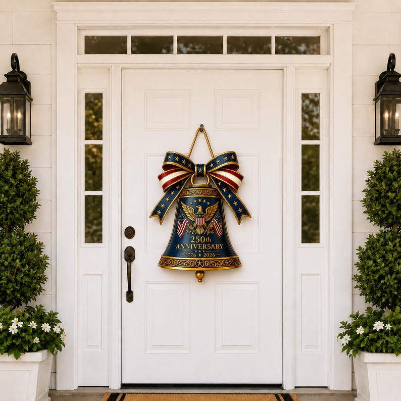 Liberty Bell Wood Wreath, USA 250th Anniversary 1776-2026 Patriotic Deco