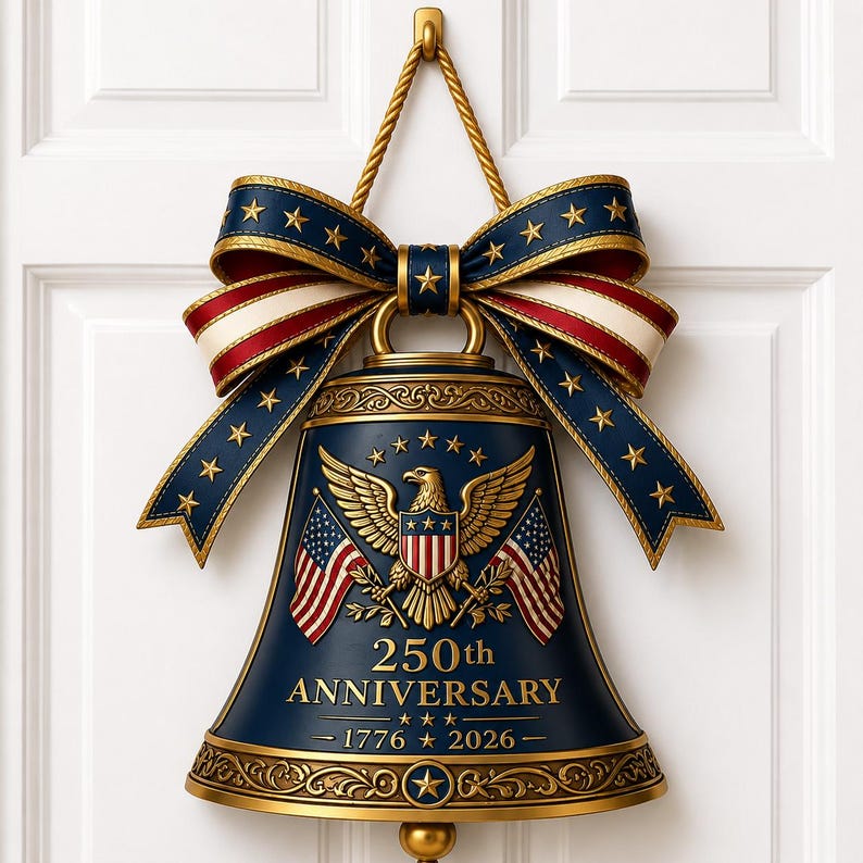 Liberty Bell Wood Wreath, USA 250th Anniversary 1776-2026 Patriotic Deco