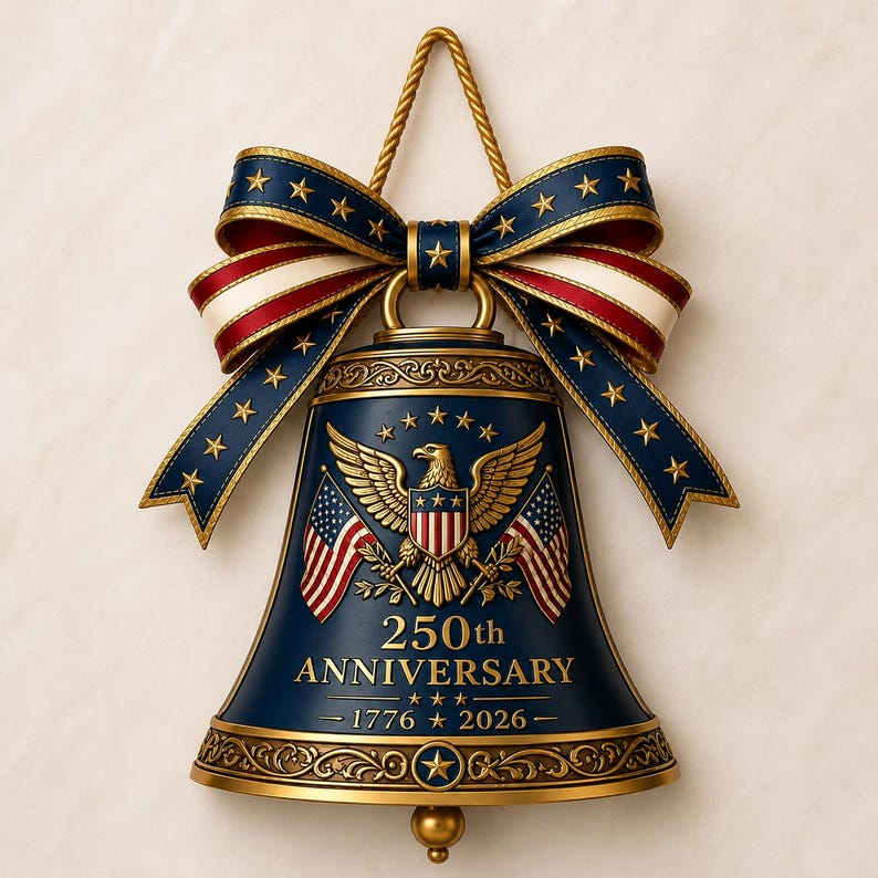 Liberty Bell Wood Wreath, USA 250th Anniversary 1776-2026 Patriotic Deco