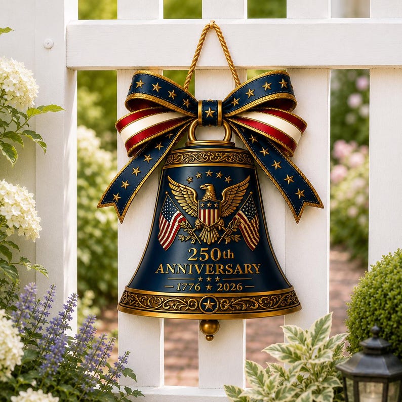 Liberty Bell Wood Wreath, USA 250th Anniversary 1776-2026 Patriotic Deco