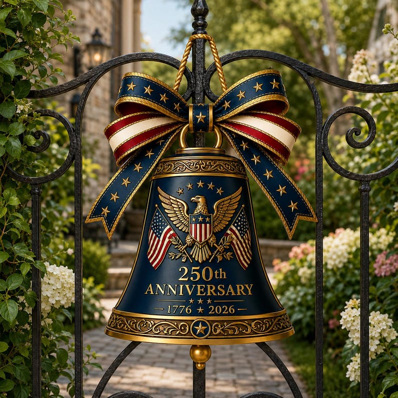 Liberty Bell Wood Wreath, USA 250th Anniversary 1776-2026 Patriotic Deco