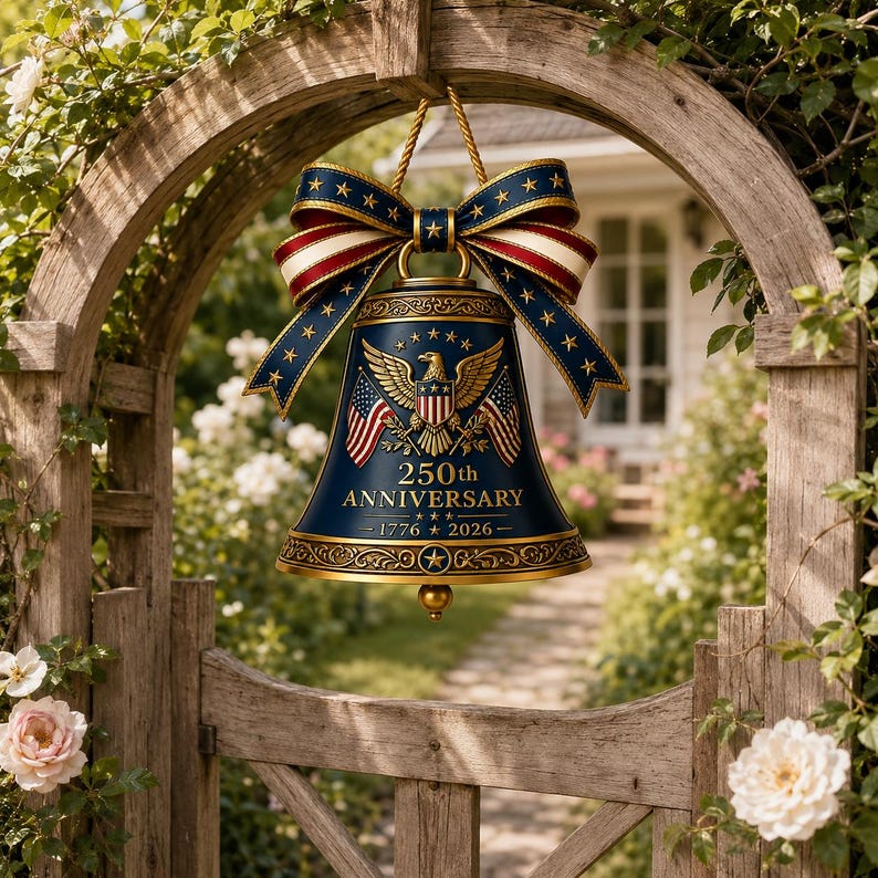 Liberty Bell Wood Wreath, USA 250th Anniversary 1776-2026 Patriotic Deco