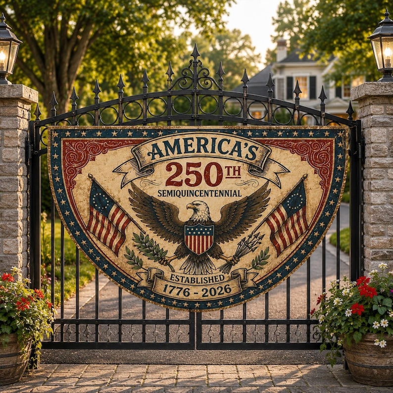America 250th Anniversary Bunting Banner, Semiquincentennial 1776-2026 Patriotic Eagle Fan Flag