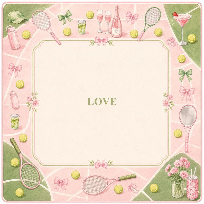 Coquette Tennis Mahjong Mat, Pink Bow Tennis Table Cover, Preppy Game Night Decor