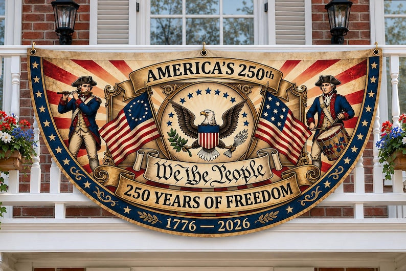 250th Anniversary Patriotic Bunting Banner | America 1776–2026 Semicircle Fence Flag