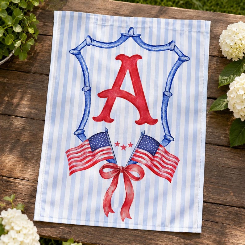 Personalized Initial Garden Flag, Patriotic Red White Blue Monogram Yard Flag