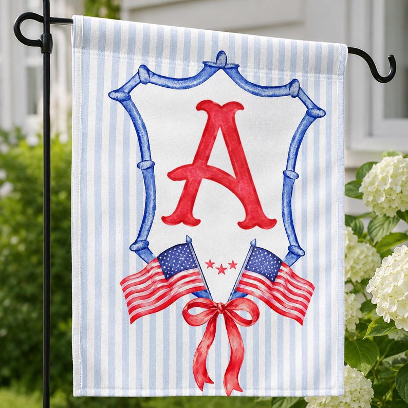 Personalized Initial Garden Flag, Patriotic Red White Blue Monogram Yard Flag
