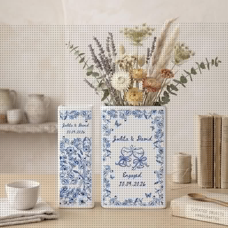 Personalized Engagement Ceramic Book Vase, Custom Toile De Jouy Couple Name Book Vase