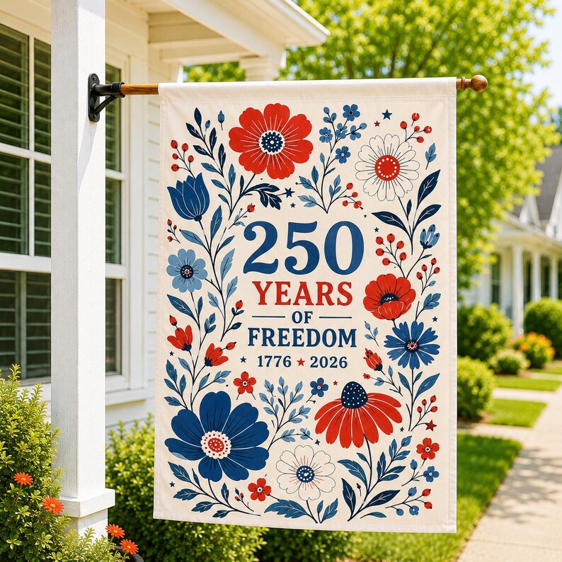 250 Years of Freedom Garden Flag, Patriotic Floral Flag, Wildflowers America Outdoor Decor