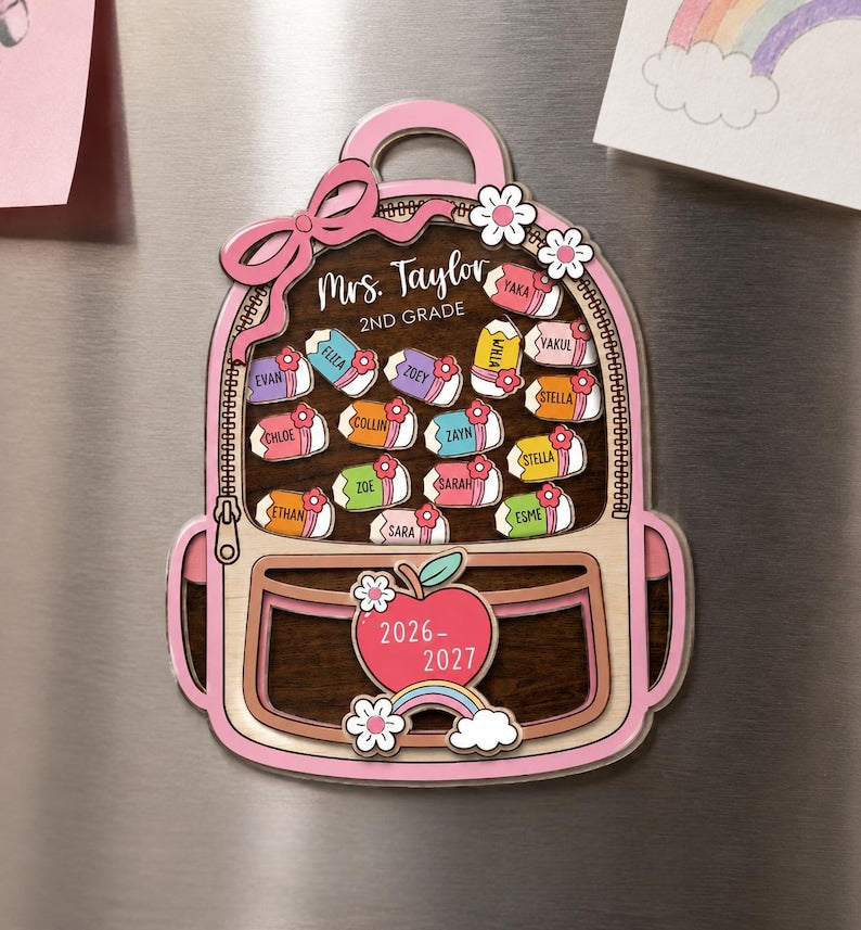 Custom Teacher Shaker Magnet, Teacher Thank You Gift, Teacher with Student Name Keepsake