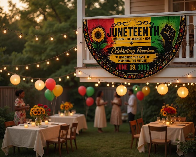 Juneteenth Semicircle Porch Banner, Emancipation Day Bunting Flag