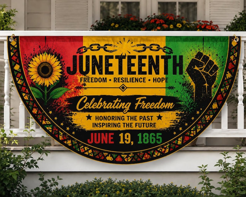 Juneteenth Semicircle Porch Banner, Emancipation Day Bunting Flag