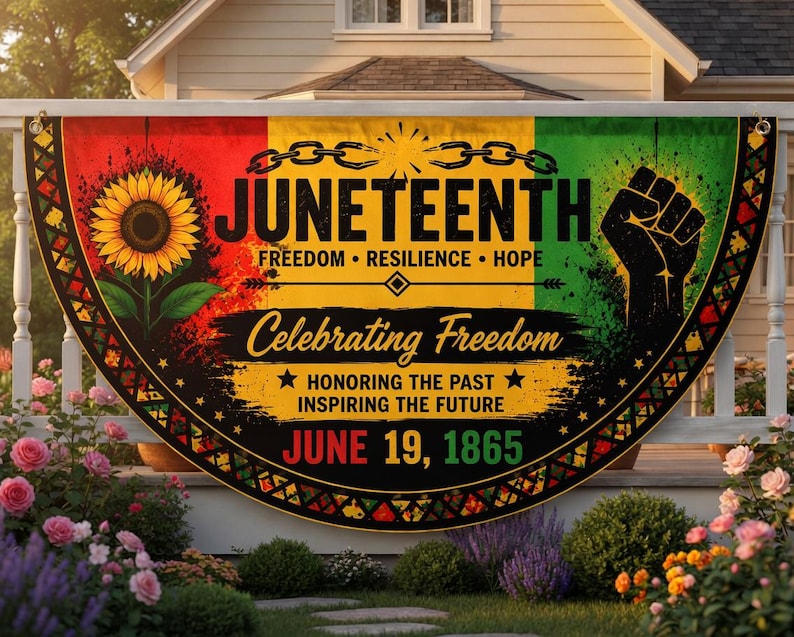 Juneteenth Semicircle Porch Banner, Emancipation Day Bunting Flag