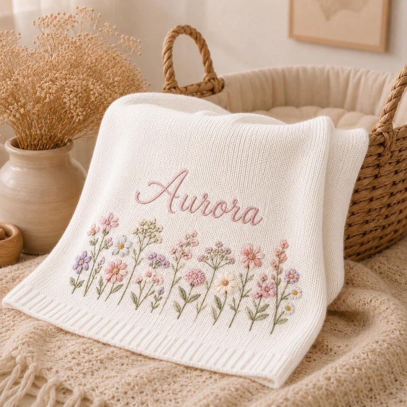 Personalized Baby Blanket, Embroidered Cotton Throw, Cherished Nursery Gift, Newborn Present