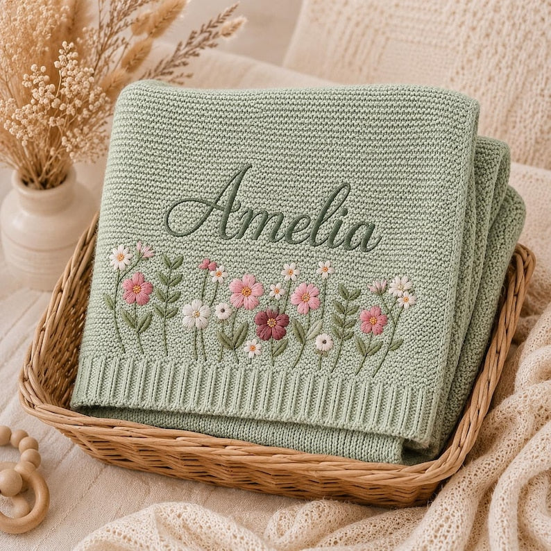 Personalized Baby Blanket, Embroidered Cotton Throw, Cherished Nursery Gift, Newborn Present