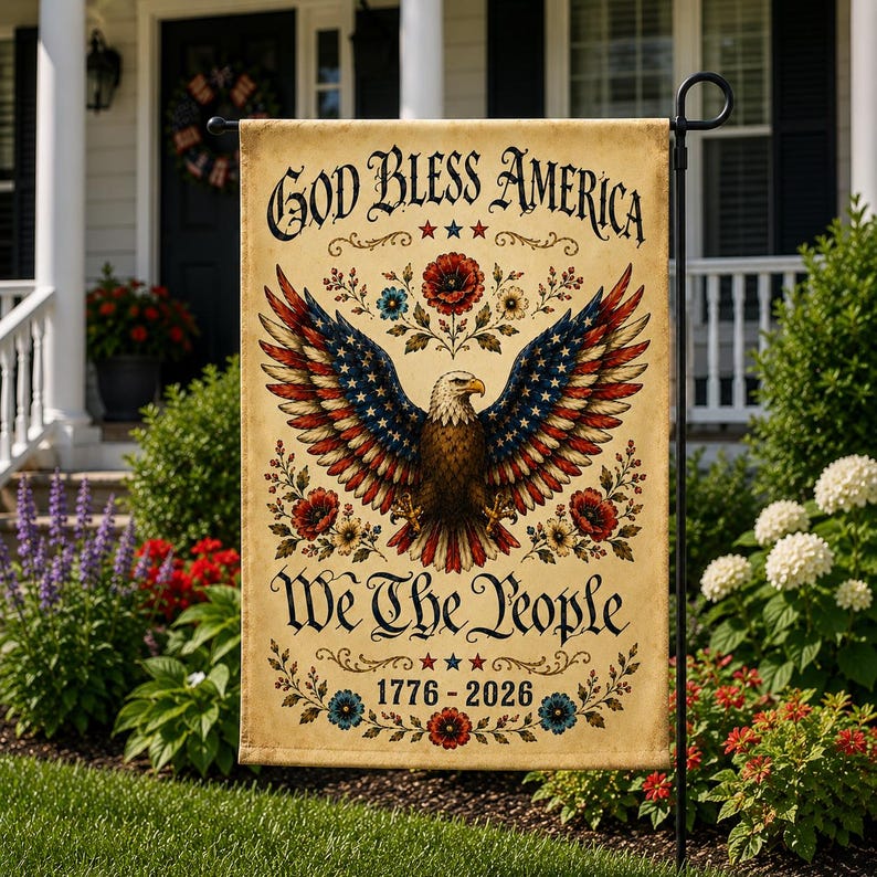 God Bless America Garden Flag Patriotic Yard Decor, Bald Eagle Vintage USA Flag