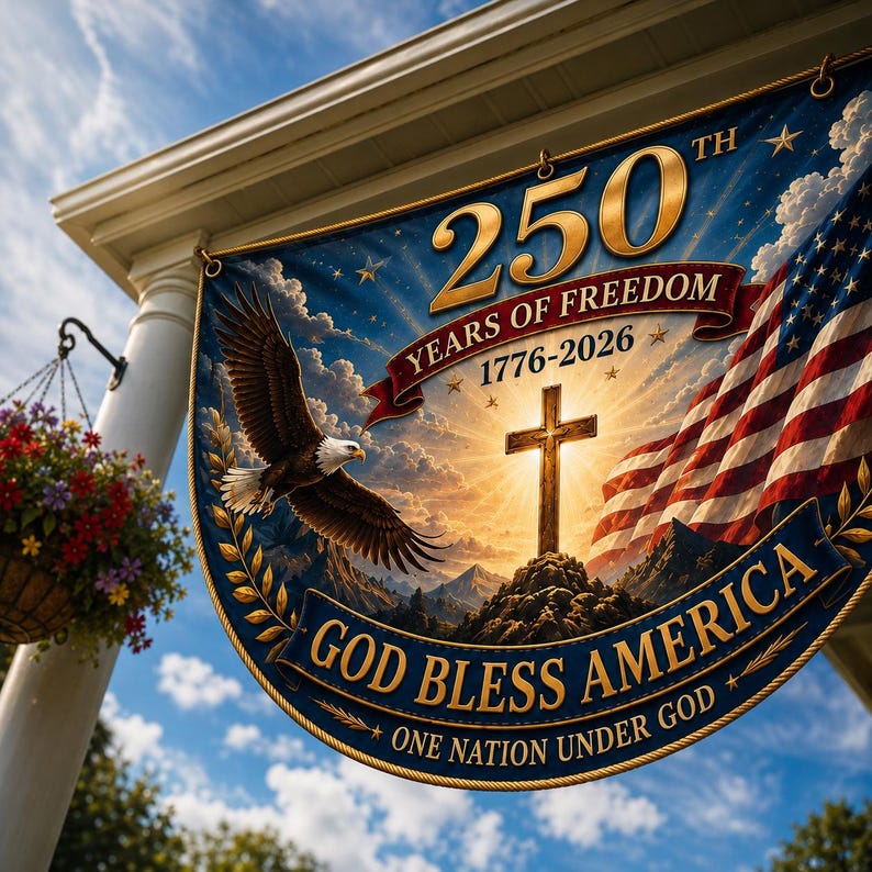 USA 250th Anniversary Patriotic Bunting Banner, America 1776–2026 Semicircle Fence Flag