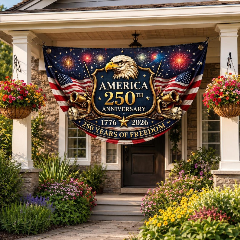 America 250th Anniversary Fan Flag, Semiquincentennial 1776-2026 Patriotic Eagle Outdoor Banner