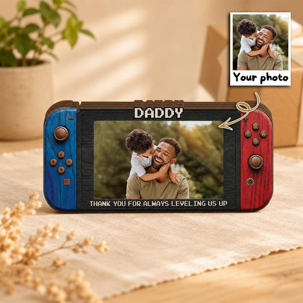 Custom Photo Dad 2D Flat Wooden Block, Personalized Fathers Day Gift for Gamer Dad